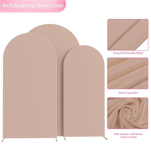 Image of Wokceer Wedding Arch Backdrop Cover (7.2FT, 6.6FT, 6FT) Set of 3 Spandex Fitted Nude Arch Covers for Round Top Chiara Arches Backdrop Cover for Birthday Party Wedding Ceremony Banquet Decor