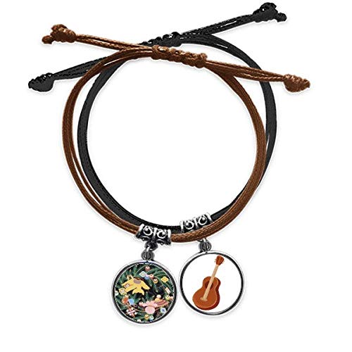 Cadena de mano de cuero para diario con diseño de hoja japonesa y guitarra