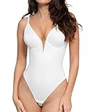 Popilush Body Suits for Womens Deep V Neck Bodysuits for Women Backless Thong Body Shaper Tummy Control Medium