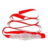 Tendaisy Women's Bridal Belt Rhinestone Wedding Sash Belts with Crystal Beads Pearls for Dresses and Gowns(Silver-Red)