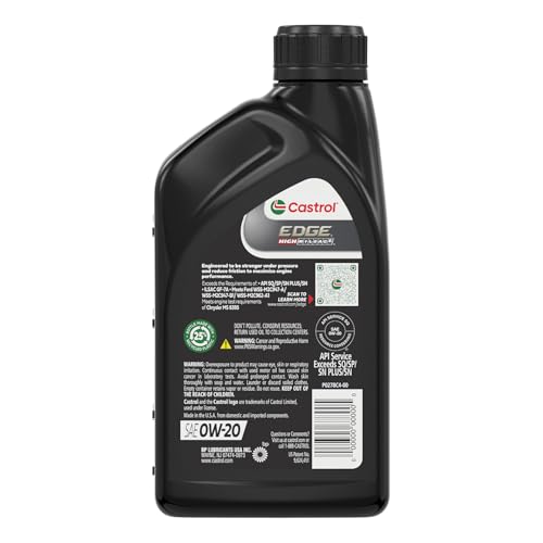 Image of Castrol EDGE High Mileage 0W-20 Advanced Full Syn Motor Oil, 1 Qt, 6 Pack