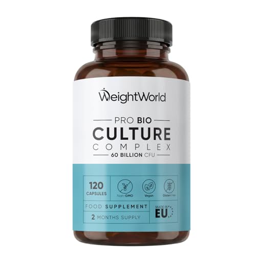 Bio Cultures Complex Probiotics & Prebiotics - 60 Billion CFU - 2 Months Supply - 120 Capsules - 20 Live Bio Cultures - Lactobacillus & Bifidobacterium Strains - Vegan Probiotic Complex Capsules