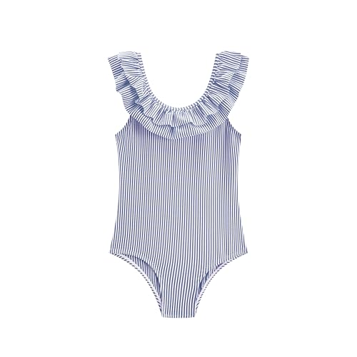 Image of LIZENS Girls One Piece Swimwear Yellow Stripe Ruffle Striped Swimsuit for Kids 2-12