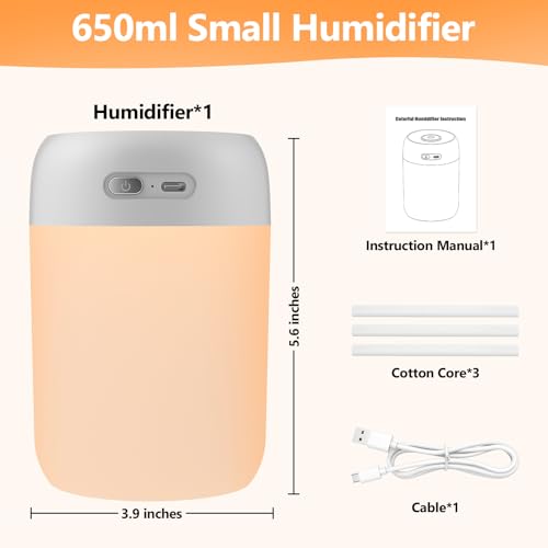 Image of Portable Small Humidifier, 650ml Colorful Mini Humidifier for Bedroom, Office Desktop, Baby Room, Plants, Cool Mist Humidifiers(Light Gray)