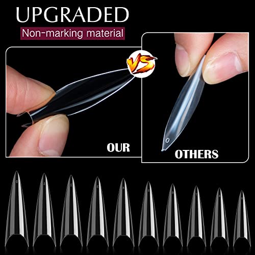 500Pcs Stiletto Nail Tips Krofaue Extra Long Nails Clear Nail Tips 10 Sizes Half Cover Nail Tips Xl Stiletto Shape Nail Tips Artificial Acrylic Nails Pointed Press On Nails With Box For Halloween Nail Salon And Home Diy #TOP6