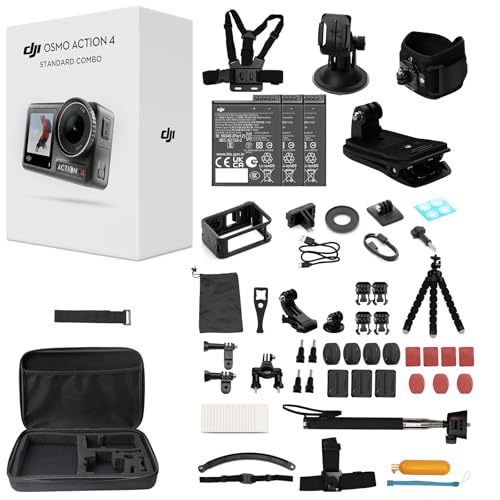 DJI Osmo Action 4 Pro Combo con 58 accesorios, cámara impermeable con sensor de 1/1,3', 4K/120 fps, seguimiento de motivos, estabilización, pantalla táctil OLED dual, cámara de acción 4K, ideal para