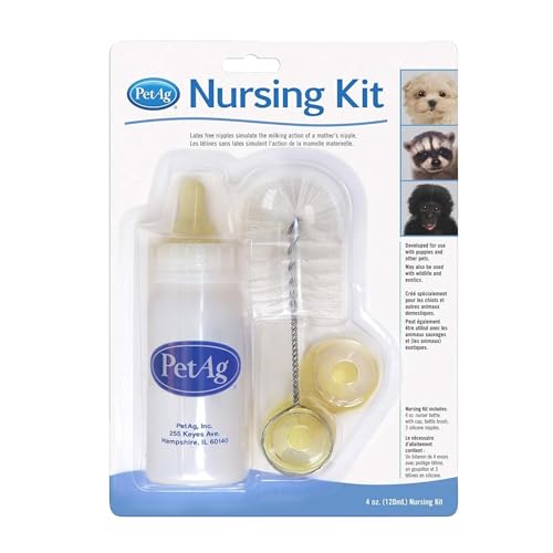 Pet-Ag Nursing Kit - 4 oz - Promotes The Natural Feeding of Liquids to Baby Animals - Each Kit Includes 4 oz. Bottle with Cap 3 Nipples & Cleaning Brush