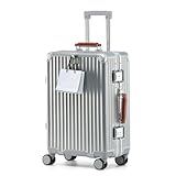 20 Inch Carry On Luggage with Leather Handle, PC Zipperless Suitcase with Spinner Wheels and TSA Locks, 22x14x9 Airline Approved Luggage for Travel, Silver