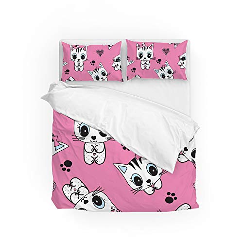 Parure de lit chat avec housse de couette et 2 taies d'oreiller 100% polyester