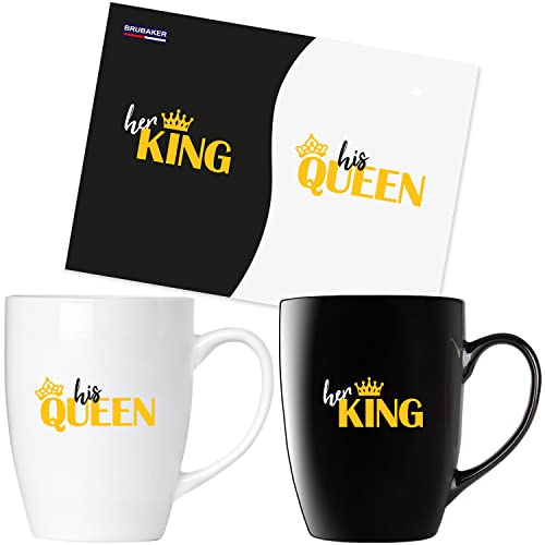 BRUBAKER Kaffeetassen Her King & His Queen mit Grußkarte - Pärchen...