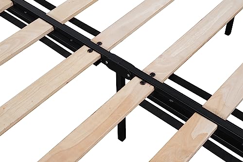 Robustes Metallbett in voller Größe, mit stabilen, geräuschfreien Holzlatten und großem Stauraum unter dem Bett, kein Boxspringbett erforderlich, 194 cm L x 141 cm B x 36 cm H, Schwarz – Bild 6