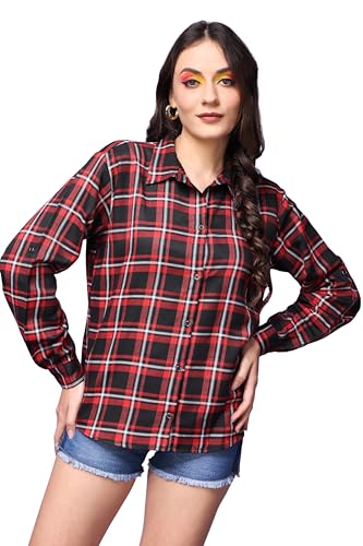 Image of POPWINGS Casual Checks Print Shirt for Women | Cotton Full-Sleeves Women Shirt | Summer Shirt for Women | Stylish Shirt for Women