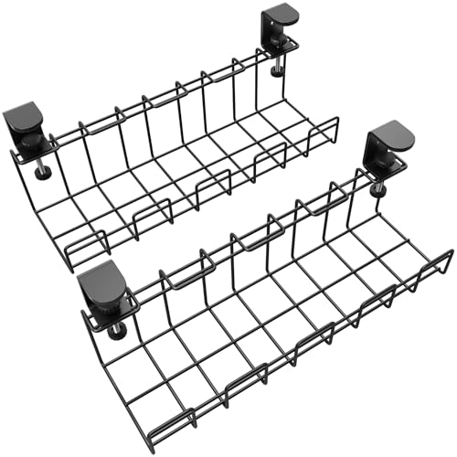 KD Essentials – Bandeja Porta Cable sin perforación bajo escritorio – 2× tamaño M para montaje en escritorio, cables, cargadores, extensiones