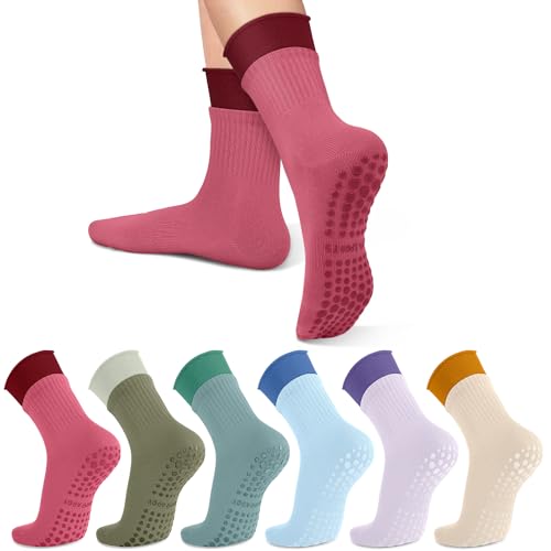lilisilk 6 Pairs Pilates Socks with Grips for...