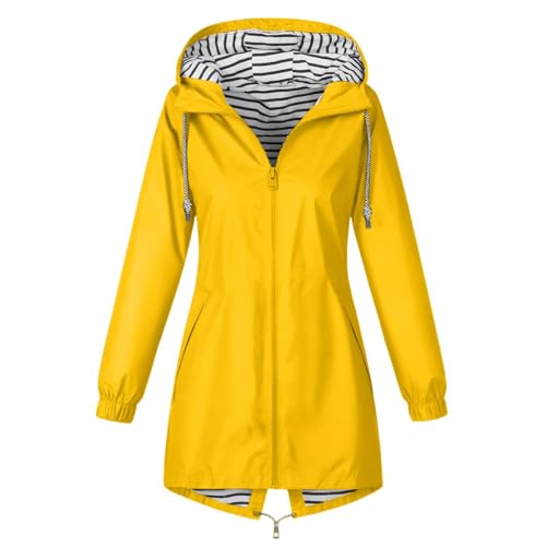 Women's Long Rain Jacket with Hood Lightweight Adjustable Outdoor Waterproof Windbreaker Outdoor Jackets with Pockets