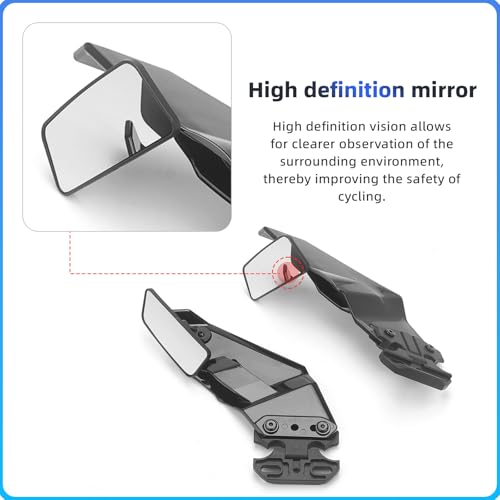 Image of Motorcycle Rear View Mirrors, Side Wing Rearview Stealth Mirror | Universal Glossy Black Winglets Mirrors Replacement for Honda / Kawasaki / Yamaha / Suzuki / B-MW / Apriliar / Ducati