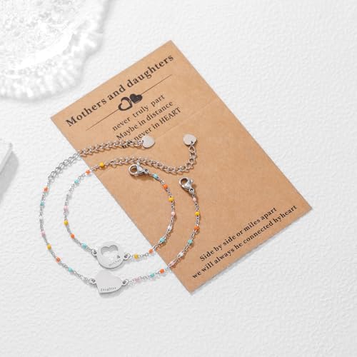 Image of DS Mother Daughter Bracelets Set,18K Gold Plated Stainless Steel Heart Jewelry for Women Girls,Mothers Day Gifts for Mom /Daughter,Adjustable Matching Bracelets for Mommy and Me gift box packaging
