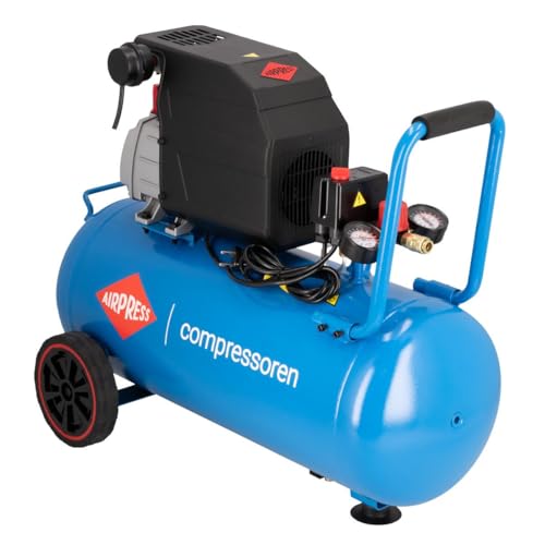 AIRPRESS - Compresor HL 260-50 8 bar 2 CV/1.5 kW 206 l/min 50 l - Compresor aire con ruedas - Compresor de aire de 50 litros uso doméstico o profesional