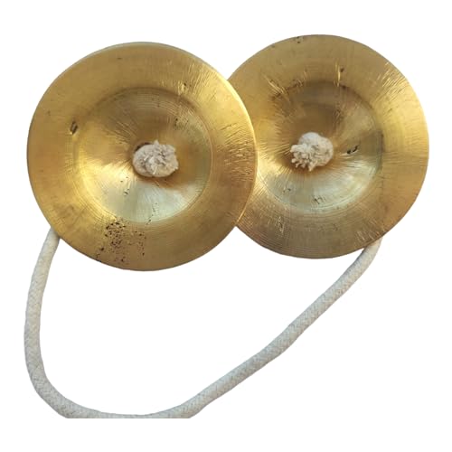 BHAVICREATION Brass Manjeera Manjira 3x3 inch Hand Cymbal Finger Cymbal for Puja Diwali Laxmi Puja