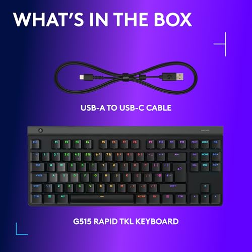 Logitech G G515 RAPID TKL Low-Profile Wired Gaming Keyboard, Fully Customizable PC Gaming Keyboard with Analog Low-Profile Switches, Trigger, Ultra-Slim, for USB-A port, QWERTY UK Layout - Black