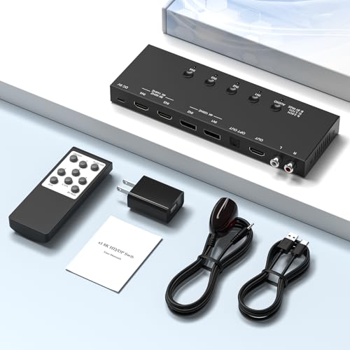 Switch HDMI de aluminio con soporte HDCP 2.3 y salida de audio 6