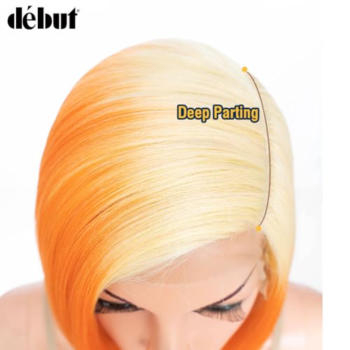 Début Lace Front Wigs for Black Women Bob Wigs for White Women Synthetic Hair 9.5" 120g Orange Straight Swiss Lace Heat Resistant Fibers Half Hand Tied (9.5 Inches - Image 3