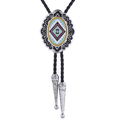 Image of Bolo Tie for Men Women Cowboy Turquoise Celtic Natural Tiger Eye Stone Longhorn Bull Western Leather Bolo Necktie