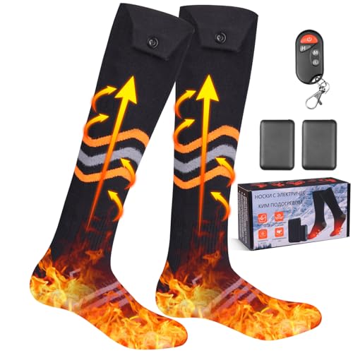 Chaussettes Chauffantes Unisexe Chauffage à 360°, 5000mAh Chaussette Chauffante Rechargeables 3 Températures, Semelle dos pieds...