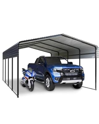 GarveeLife 13.3x20FT Metal Carport, Steel Heavy Duty Carport All-Weather with Galvanized Steel Roof & Heavy-Duty Anchor Rods for Pickup Trucks, Boats and Tractors