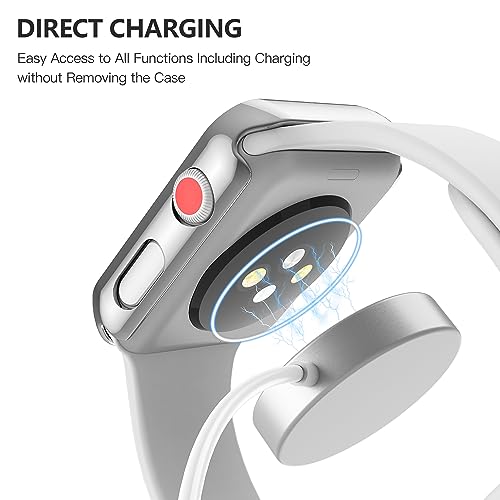 Image of Misxi 2 Pack Hard PC Case with Tempered Glass Screen Protector Compatible with Apple Watch Series 2 Series 3 42mm, Anti-Drop Scratch Resistant Lightweight Cover for iWatch, 1 Silver + 1 Transparent