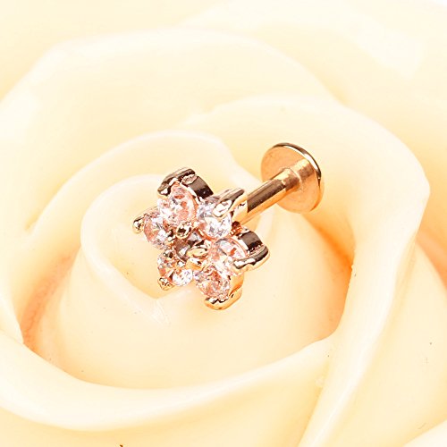 Bodya 3Pcs 16G 7Mm Cubic Zirconia Flower Lip Rings Labret Nose Studs Helix Round Shape Stud Earring Body Piercing Jewelry Three Tone #TOP1