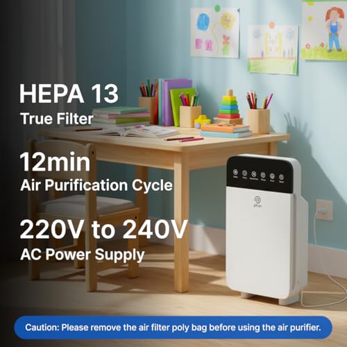 Image of pTron EaseMate Air Purifier H1 for Home, Covers 250 sq.ft., 4-Stage Filtration, HEPA 13 Filter, Activated Carbon, Removes 99.97% of Pollutants, Allergens, Smoke, Dust, Pollen, Pet Dander (White)