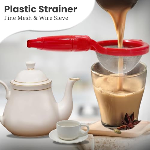 Image of Plastic Tea Strainer, Fine Mesh Sieve for Tea, Coffee, Milk & Green Tea | Kitchen Tea Strainer Sieve Chalni /Channi (Multicolour)