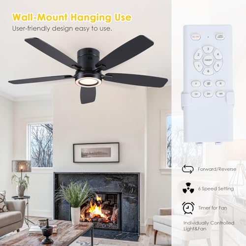 NSXQMUV 52 Inch Modern Ceiling Fans with Lights Flush Mount Indoor, Black — view 5