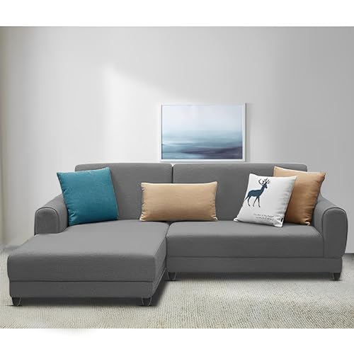 Image of Kraven LHS 4 Seater L Shape Sofa Set for Living Room (Dark Grey Fabric) Premium Fabric Sofa