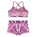 JanJean Kids Girls 2 Piece Ballet Active Outfits Shiny Tank Top with Booty Shorts Gymnastics Leotard Dance Gym Workout Pink 12-14