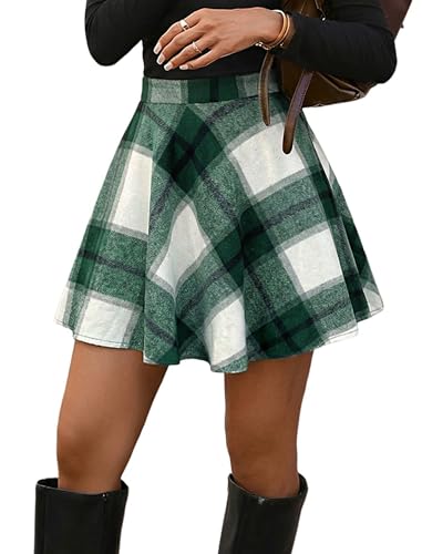 ZAFUL Women Plaid Print Short A-Line Skirt Flare Skirt...