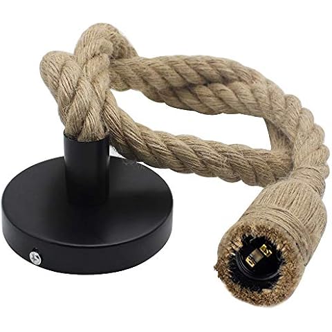 UBERMing Industrial Hemp Rope Chandelier Vintage Hanging Pendant Ceiling Light with E27 Socket Light Retro Style Loft Chandelier Without Bulb for Dining Living Room Hallway Bar Restaurant-Single Head Cover
