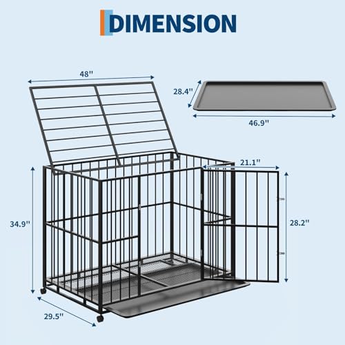 48 Inch Dog Crate for Large Sized Dogs, Heavy Duty Stainless Steel Indoor Kennel Escape Proof with Wheels and Removable Tray, Extra Large XL XXL Indestructible Dog Cage Stackable for High Anxiety Dogs by GarveeHome - Image 2