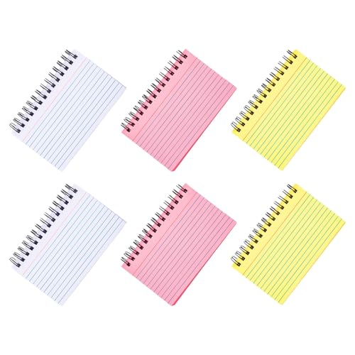 Fiches Bristol lignées papier anti-bavure lot de 6 petits carnets à spirale blanc rose jaune