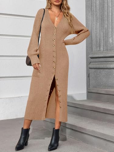 Image of Saodimallsu Womens Long Duster Cardigans Button Down Maxi Sweater Dress