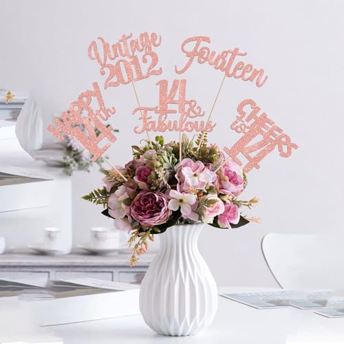 Image of 15 PCS 14th Birthday Centerpiece Sticks Fourteen Happy 14 Vintage 2012 Table Flower Centerpieces Sticks Cheers to 14 Fabulous Floral Decorations for 14th Birthday Party Supplies Rose Gold