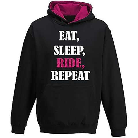 Horse Riding Hoody - Eat, Sleep, Ride, Repeat (Black/Hot Pink, 12-13 years) Cover