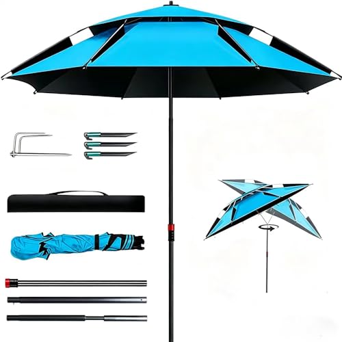 Shengou Parasol, strand, diameter 160 cm, met grondpen, 360 graden draaibaar, opvouwbaar, strandparasol, reisparasol met draagtas, tuinparasol, zonwering UV 50, parasol voor balkon, tuin, terras