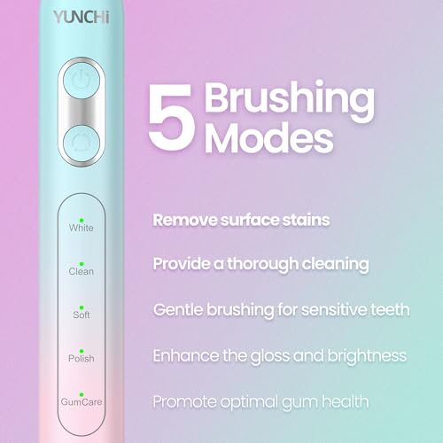 YUNCHI C3 Elektrische Schallzahnbürste für Erwachsene, 8 Bürstenköpfe und Reiseetui, Wiederaufladbare Elektrische Zahnbürste mit 5 Modi und USB Typ-C Aufladung, Mittelweiche Borsten, Blau – Bild 4