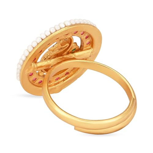 I Jewels Antique Gold Plated Indian Wedding Bollywood Ethnic Floral Shaped design Adjustable Finger Ring For Women &4