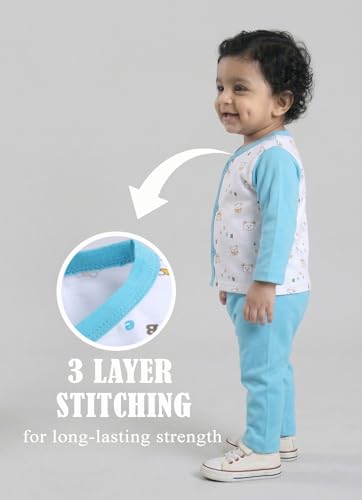 Image of Pure Cotton Full Sleeve Front Open T-shirt and Full Pant Combo Set for Infants