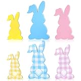 Yulejo 3 Pieces Easter Bunny Table Wooden Sign Buffalo Plaid Spring Rabbit Shape Wood Tabletop...