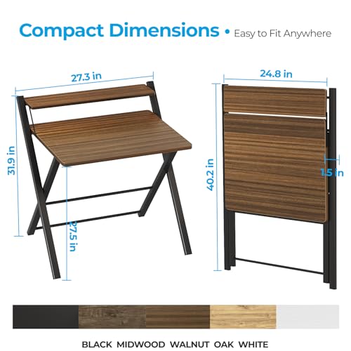 GreenForest No Assembly Folding Desk, 2-Tier Compact Computer Desk with Shelf, Space Saving Foldable Table for Home Office, Dorm or Apartment, Portable Collapsible Sturdy Laptop Desk, Espresso by GreenForest - Image 2