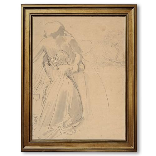 Vintage Framed Embracing Couple Wall Art Canvas Print Oil Paintings